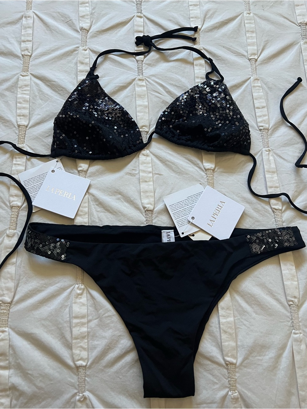 La Perla Black Sequin Triangle Bikini Set